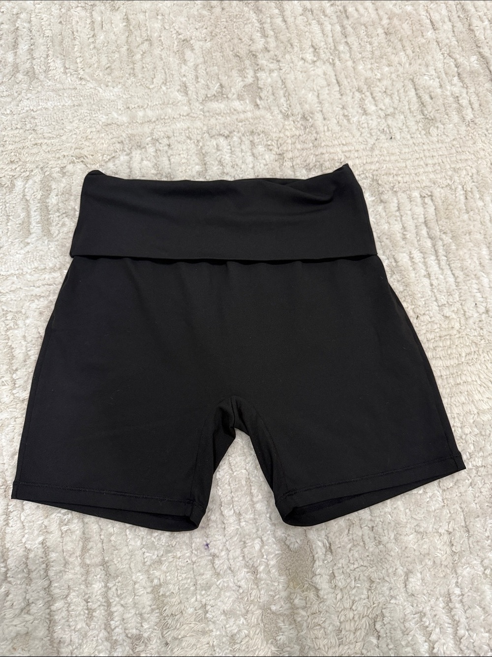 High-Rise Black Bike Shorts with Fold-Over Waistband